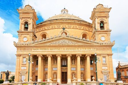 Mosta, Malta - April 6, 2014: Rotunda Dome church in Mosta, Malta. People on the backgroundのeditorial素材