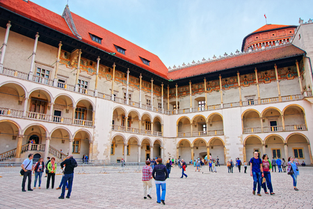 Krakow, Poland - May 1, 2014: People at inner courtyard at Wawel Castle, Krakow, Poland.のeditorial素材
