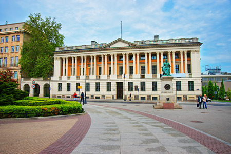 Poznan, Poland - May 7, 2014: Hygeia goddess of health statue at Raczynski library, Poznan, Poland. People on the backgroundのeditorial素材