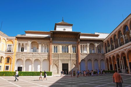 Seville, Spain - August 23, 2011: Royal Alcazar Place in Seville, Andalusia, Spain. People on the backgroundのeditorial素材
