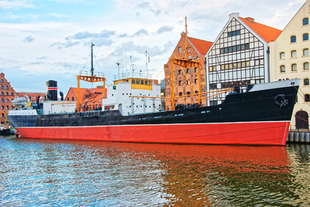 Old Ship at Quay of Motlawa River, Gdansk, Poland