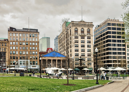 Boston, USA - April 27, 2015: People in Boston Common public park in downtown Boston, MA, United States.のeditorial素材