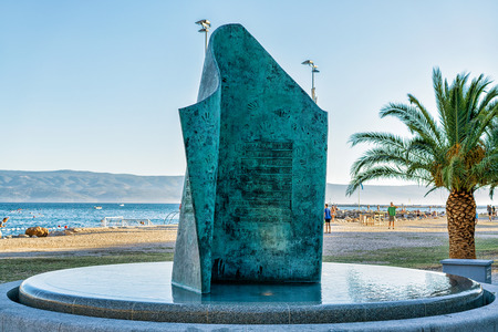 Omis, Croatia - August 15, 2016: Fountain at Adriatic Sea in Omis, Croatiaのeditorial素材
