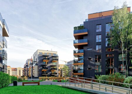 Modern glass apartment residential buildings. And outdoor facilities.の写真素材