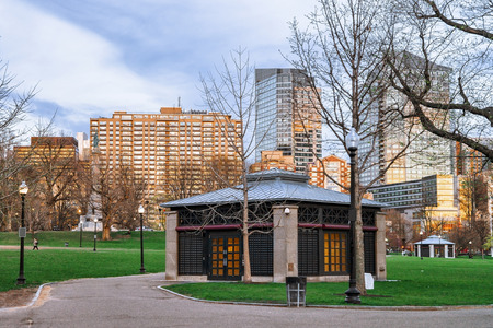Boston Common public park with people in downtown Boston, MA, United States.の写真素材