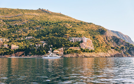 Luxury yacht at Lokrum Island of Adriatic Sea, Dubrovnik, Croatiaの写真素材