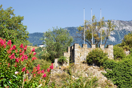 Tower of Tourbillon castle in Sion, Canton Valais, Switzerland.のeditorial素材