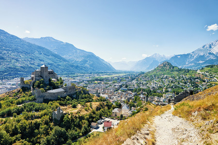 Valere Castle in the hill in Sion, Canton Valais, Switzerland.のeditorial素材