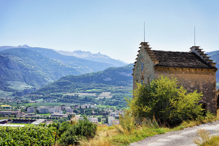 Architecture and landscape at the old town of Sion, Canton Valais, Switzerland.の写真素材