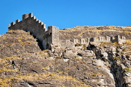 Entrance gate in Tourbillon castle in Sion, Canton Valais, Switzerland.のeditorial素材