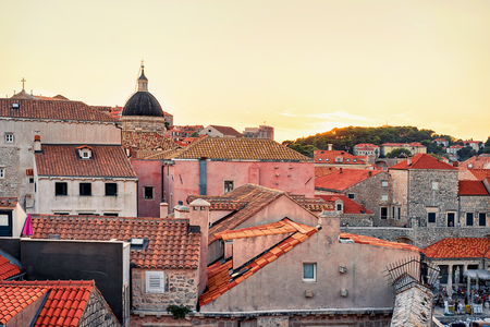 Sunset at Old town and St Blaise church, Dubrovnik, Croatiaのeditorial素材