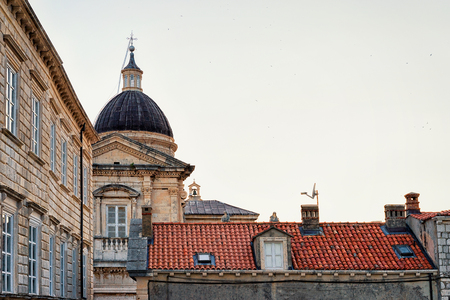 Panorama on St Blaise church dome and Old city in Dubrovnik, Croatiaのeditorial素材