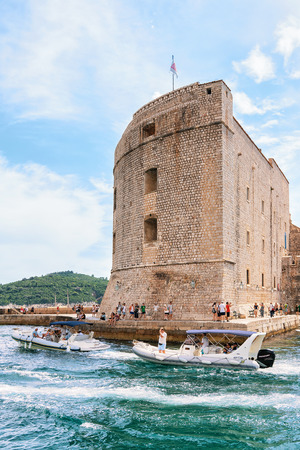 Dubrovnik, Croatia - August 19, 2016: St John Fort and Sailing boats at the Old port in the Adriatic Sea in Dubrovnik, in Croatiaのeditorial素材