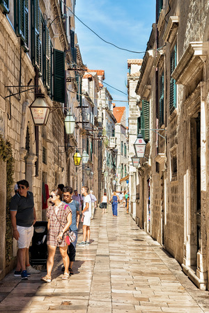 Dubrovnik, Croatia - August 20, 2016: People in tight street in Old town of Dubrovnik, Croatiaのeditorial素材