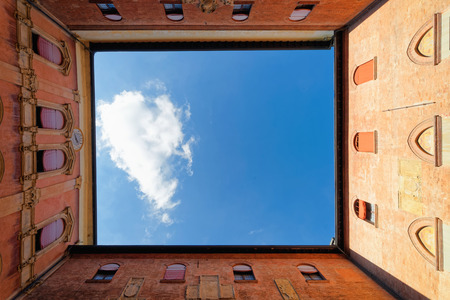 Bologna, Italy - October 21, 2016: Courtyard in Royal Spanish College at University of Bologna,...