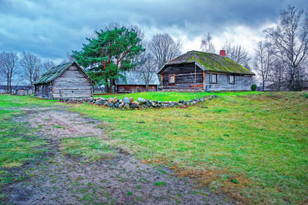 Riga, Latvia - December 27, 2011: Old buildings at Ethnographic open air village of Riga, Latvia, Baltic countryのeditorial素材