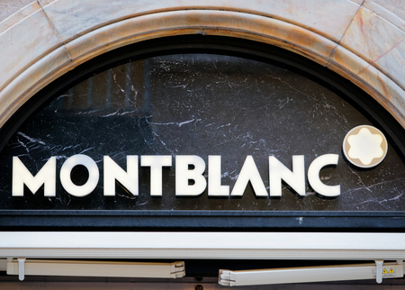 Rome, Italy - October 14, 2016: Montblanc Sign of street shop window in Rome.のeditorial素材