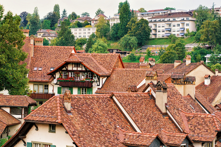 Rooftops of old houses in Bern, Switzerland.の写真素材