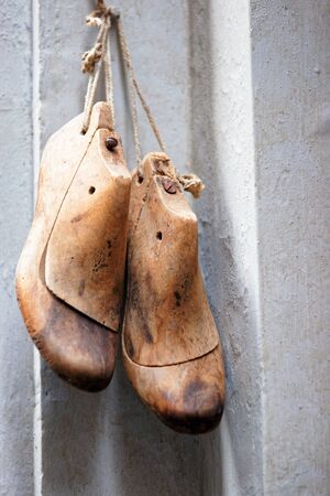 Pair of wooden boots in Florence, Tuscany, Italy