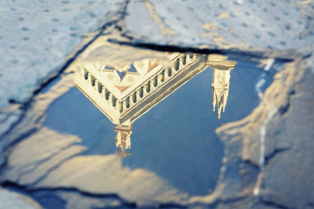 Reflection of Duomo in Florence, Tuscany, Italyの写真素材