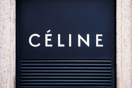 Rome, Italy - October 14, 2016: Celine Sign of street shop window in Rome.のeditorial素材