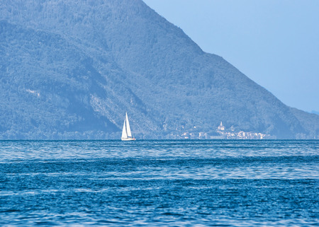Sailing boat on Geneva Lake of Montreux, Swiss Rivieraの写真素材