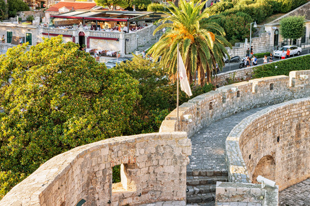 Dubrovnik, Croatia - August 19, 2016: Old City Wall at Pile gate in Old town Dubrovnik, Croatia. People on the backgroundのeditorial素材