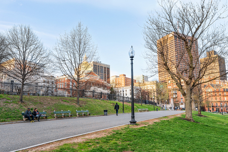 Boston, USA - April 28, 2015: People at State Library and Massachusetts at Boston Common park, MA, America.のeditorial素材