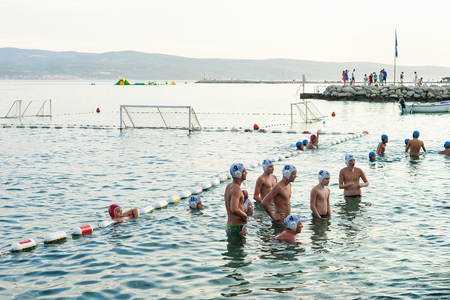 Omis, Croatia - August 17, 2016: Water polo players in Omis, Dalmatia, Croatiaのeditorial素材