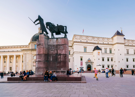 Vilnius, Lithuania - September 5, 2014: People at Royal Palace on Cathedral square in the historical center of old town of Vilnius, Lithuania, Baltic country.のeditorial素材