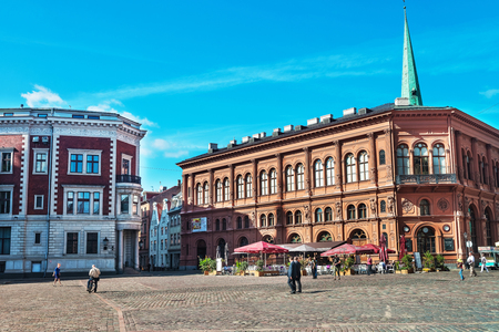 Riga, Latvia - September 3, 2014: People on the Dome Cathedral Square in the historical center in the old town, Riga, Latvia, Baltic country.のeditorial素材