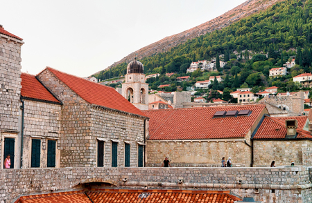 Panorama on the Old city with church bell tower in Dubrovnik, Croatiaの写真素材