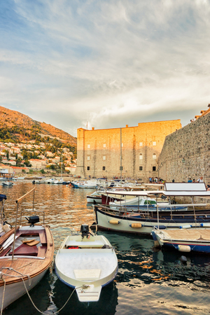 Sailing boats at St John Fort and the Old port in the Adriatic Sea in Dubrovnik, Croatiaの写真素材