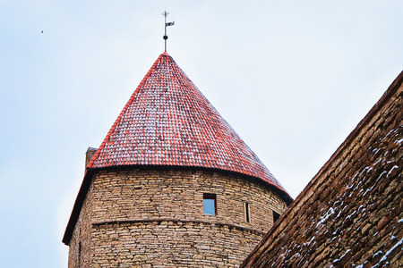 Loewenschede defensive tower at the Old town of Tallinn, Estonia in winterの写真素材