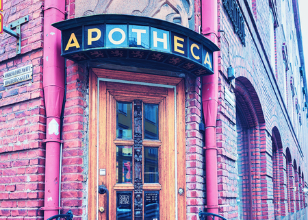 Helsinki, Finland - March 8, 2017: Apotheca building in Helsinki, Finland in winter.のeditorial素材