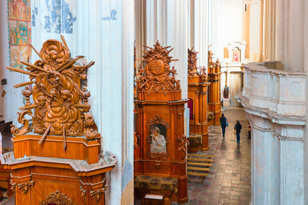 Vilnius, Lithuania - April 1, 2017: Interior of Church of Saint Francis and Saint Bernard in the Old...