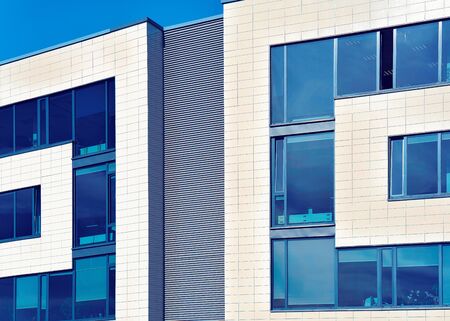 Vilnius, Lithuania - June 6, 2017: Detail of wall of modern office building skyscraper in the new business quarterのeditorial素材