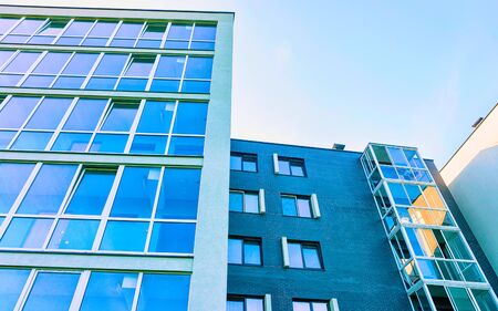 Vilnius, Lithuania - July 31, 2017: Facade of new apartment residential building