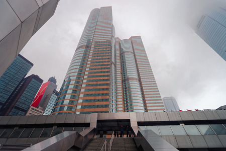 Hong Kong, Hong Kong - March 7, 2016: Staircase at Hong Kong Exchange Skyscraper building on Exchange Square during the fogのeditorial素材