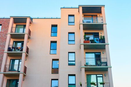 Detail of complex of new apartment building with balconies.