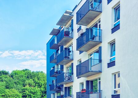 Detail of complex of modern apartment residential buildings with balconies.のeditorial素材