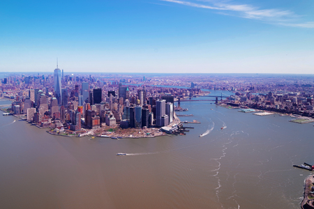 Aerial view on Manhattan with Hudson River and East River, NYC, New York, USAの写真素材