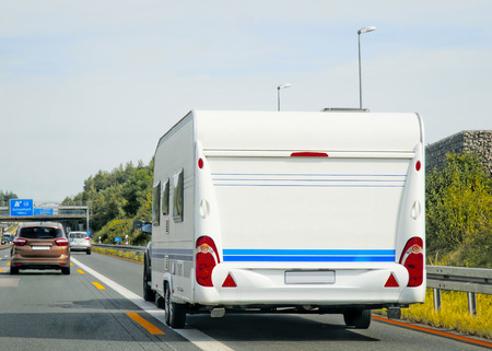 Caravan on the highway at Switzerland.の写真素材