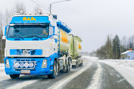 Rovaniemi, Finland - March 1, 2017: Tanker storage in the road at Rovaniemi, winter Lapland, Finlandのeditorial素材