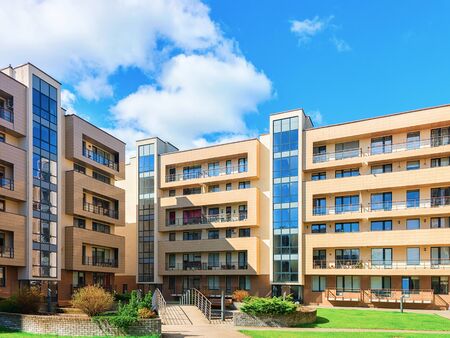 Druskininkai, Lithuania - May 1, 2017: Contemporary european complex of residential buildingsのeditorial素材
