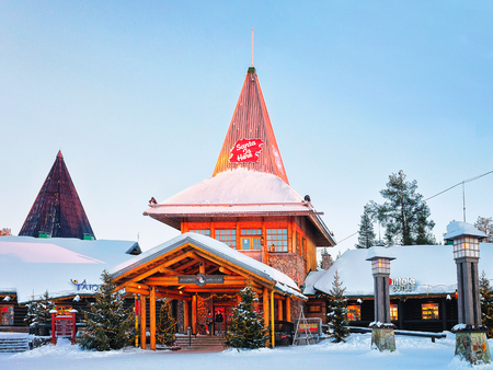 Rovaniemi, Finland - March 6, 2017: Entrance at Santa Office of Santa Claus Village, Rovaniemi, Lapland, Finland, on Arctic Circle in winter.のeditorial素材