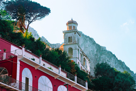 Architecture on Capri Island with mountain on the background, Italyの写真素材