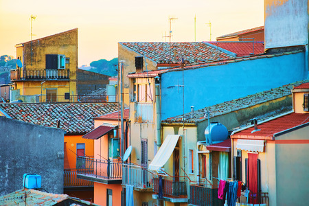 Houses and their balconies of Piazza Armerina old town, Sicily, Italyの写真素材