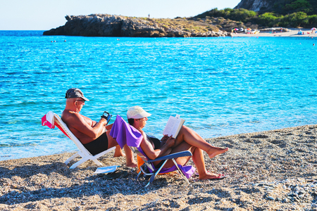Domus de Maria, Italy - September 14, 2017:  People relaxing on Chia beach at the Mediterranian Sea, Sardinia, Italyのeditorial素材