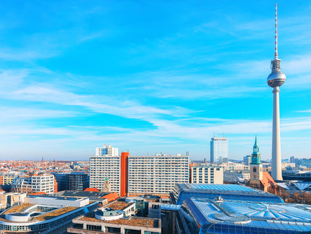 Berlin, Germany - December 13, 2017: Panoramic view on city center with Television tower in Berlin, Germanyのeditorial素材